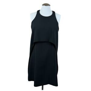 Women's Kaufman Franco‎ Black Layer Cape High Low Halter Sheath Cocktail Dress 8